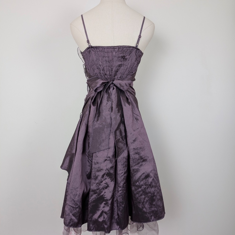 Vintage Purple Asymmetrical Ruffle Satin Dress - Picture 4 of 14